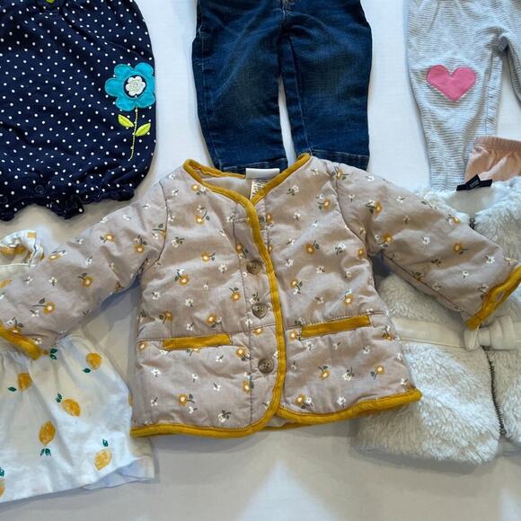 Baby Girl Bundle - 9 items, rompers, dresses, jeans, quilted jacket, 6-12mos. - Picture 3 of 9